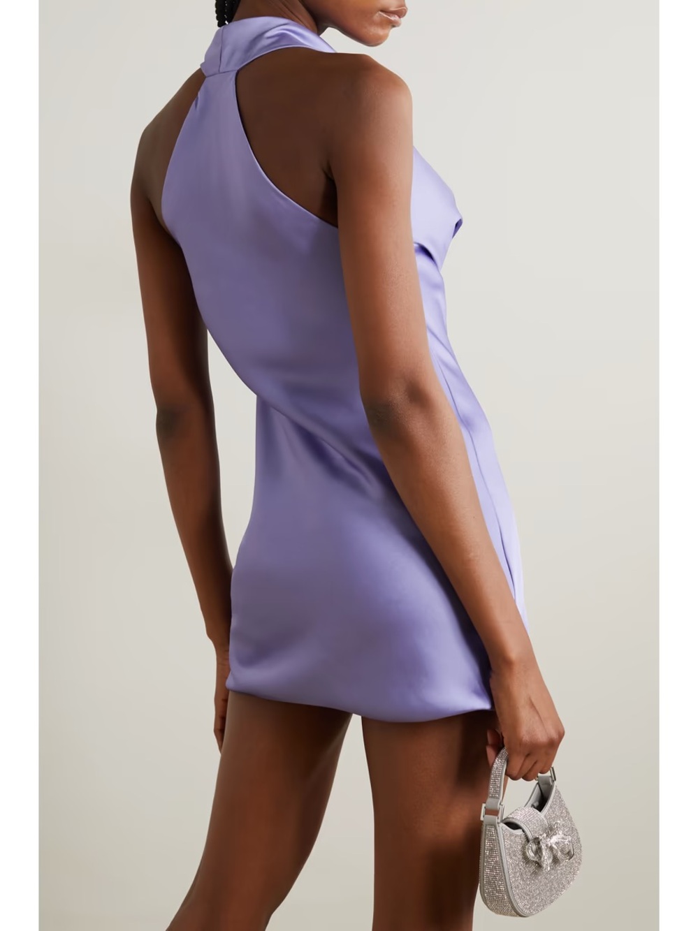 NWT Norma Kamali Halter Drape Mini Dress Lilac Crepe Satin Cowl Neck M Thread - Picture 3 of 6